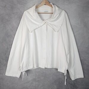 Pacific Cotton Shirt Womens Large White Button Front Oversized Collar USA Boxy
